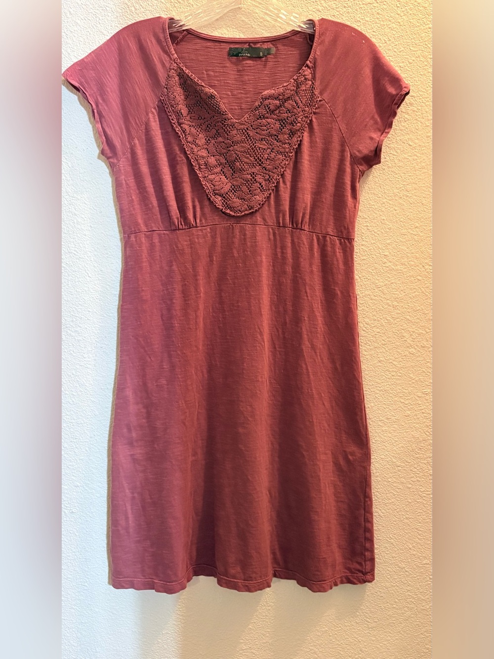 Prana Dress Womens Sz S Organic Cotton Knee Length Dusty Rose Color Short Sleeve